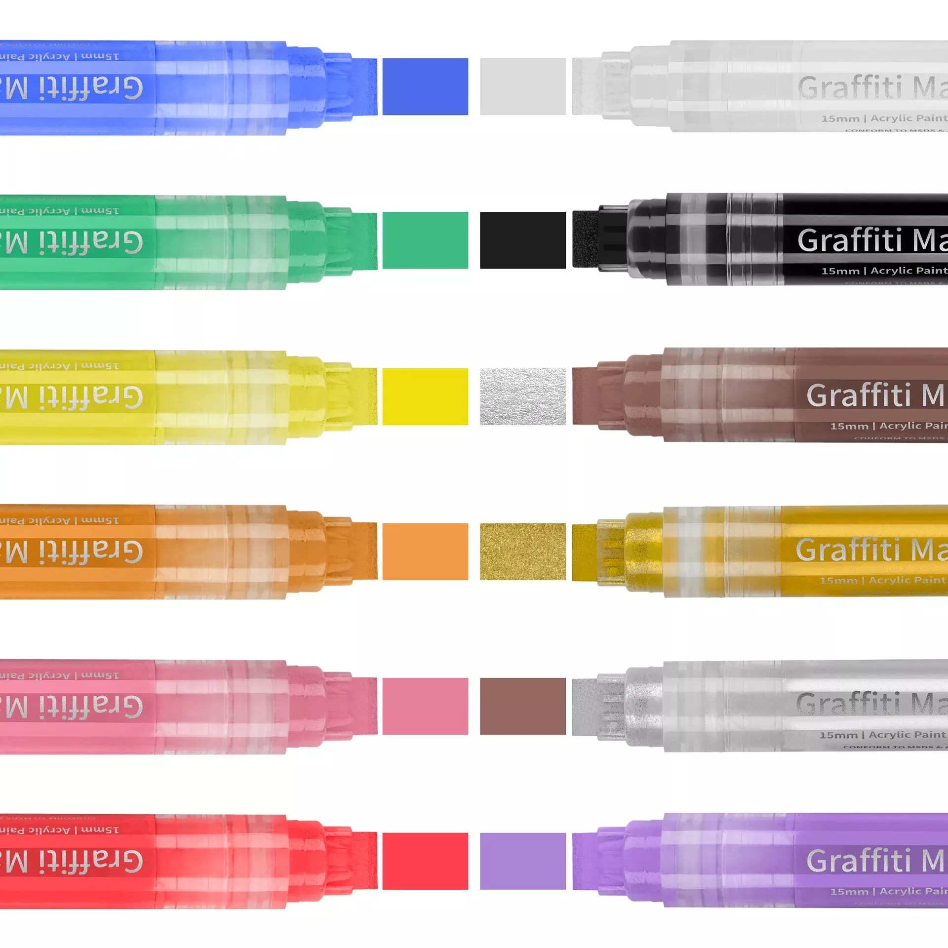 12 Colors Jumbo Graffiti Markers 15mm Wide Tip Acrylic Paint Pens