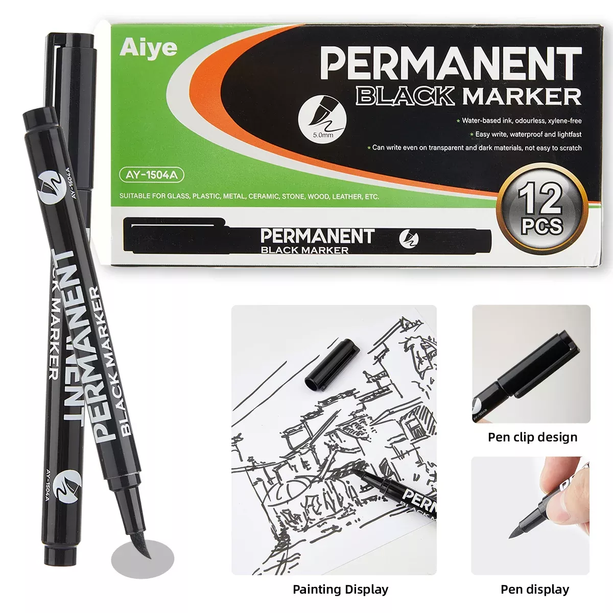 12pcs Industrial Oil-Based Permanet White Black Marker Pens