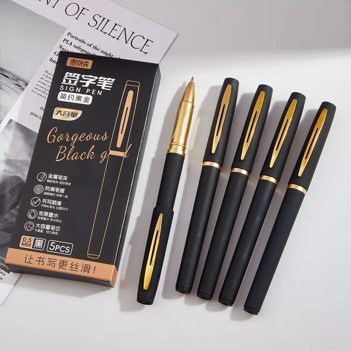 15-Pack Black Ink Signature Gel Pens Set (0.5mm/0.7mm/1.0mm)