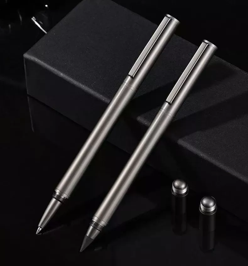 2-in-1 Dual-Tip Metal Signature Pen Set Gel Ink + Inkless Eternal Pencil 2 Pack