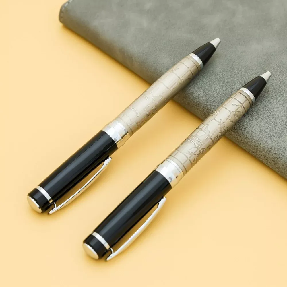 2pcs Antique Bronze World Map Metal Ballpoint Pen with Extra Refill
