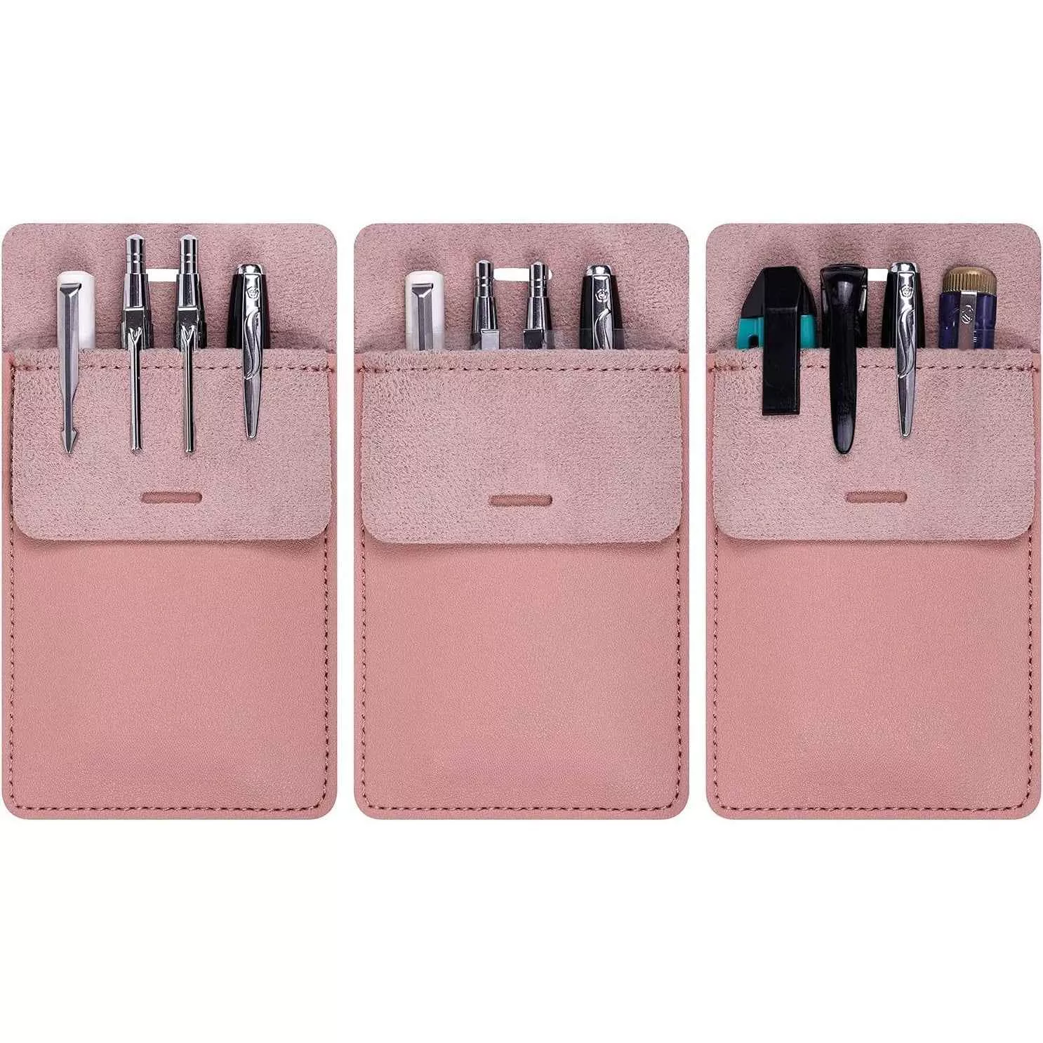 3 Pack PU Leather Heavy Duty Pen Holder Pouch Pocket Protector