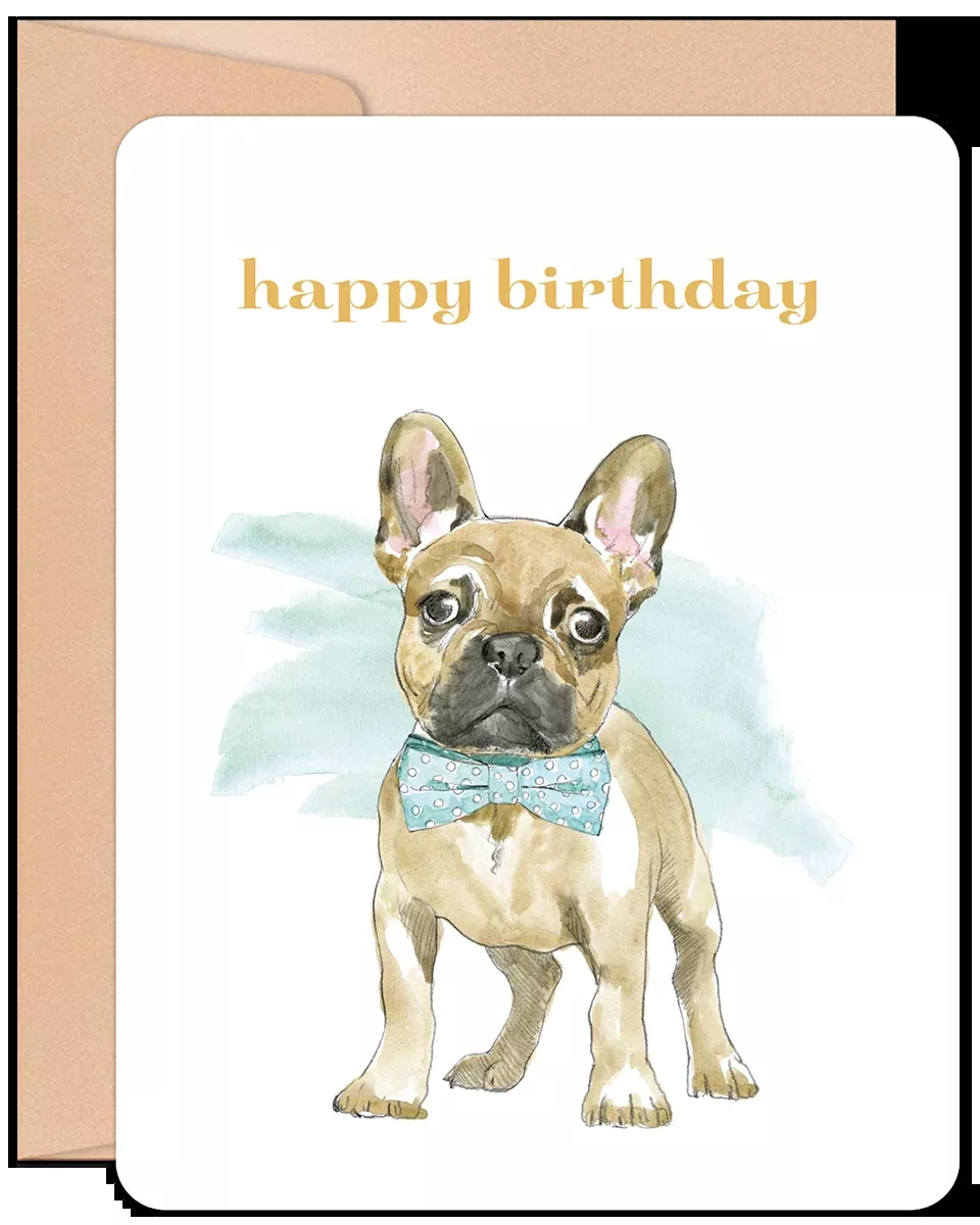 Adorable French Bulldog Happy Birthday Card with Bow Tie | Cute Birthday Greeting Card