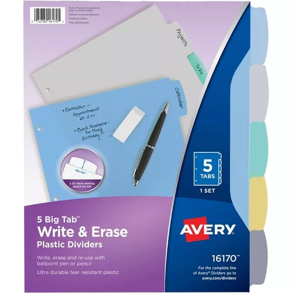Avery Big Tab™ Write & Erase Plastic Dividers, 5 tabs, 1 set (AVE16170)