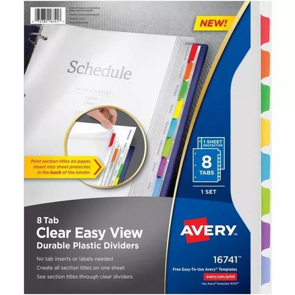 Avery Clear Easy View Durable Plastic Dividers 8 tabs, 1 set (AVE16741)
