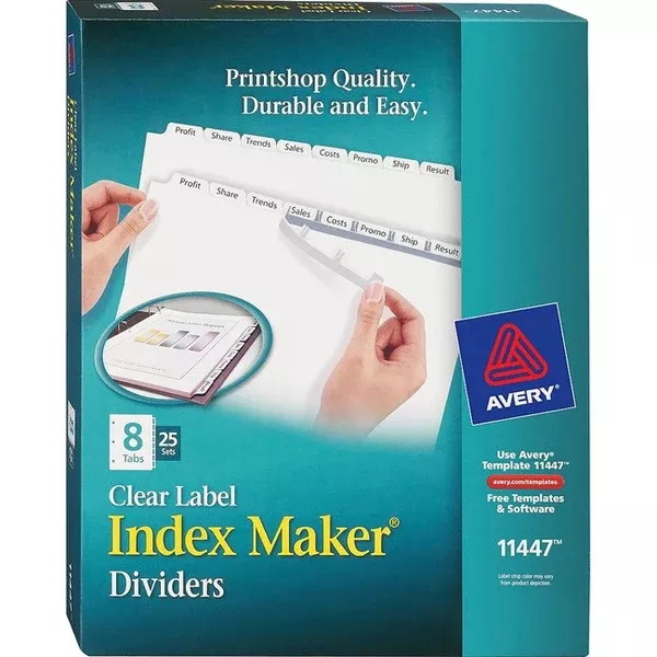 Avery Print & Apply Clear Label Dividerswith Index Maker Easy Apply™ Labels for Laser and Inkjet Printers, 5 tabs, 25 sets (AVE11446)