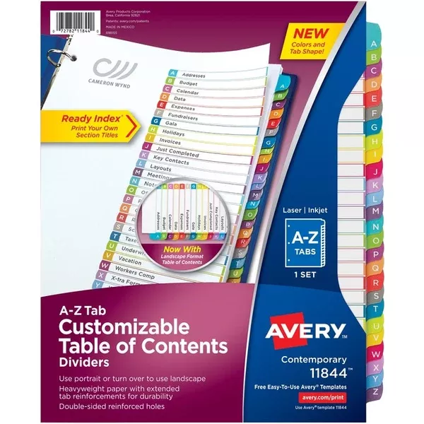 Avery Ready Index Customizable Table of Contents Dividersfor Laser and Inkjet Printers, 5 tabs, 1 set (AVE11840)
