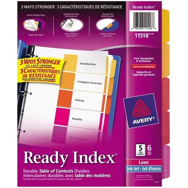 Avery Ready Index Table of Content Dividers, 5 tabs, 6 sets (AVE11518)