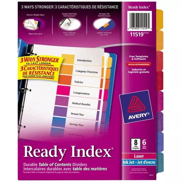 Avery Ready Index Table of Content Dividers, 8 tabs, 6 sets (AVE11519)