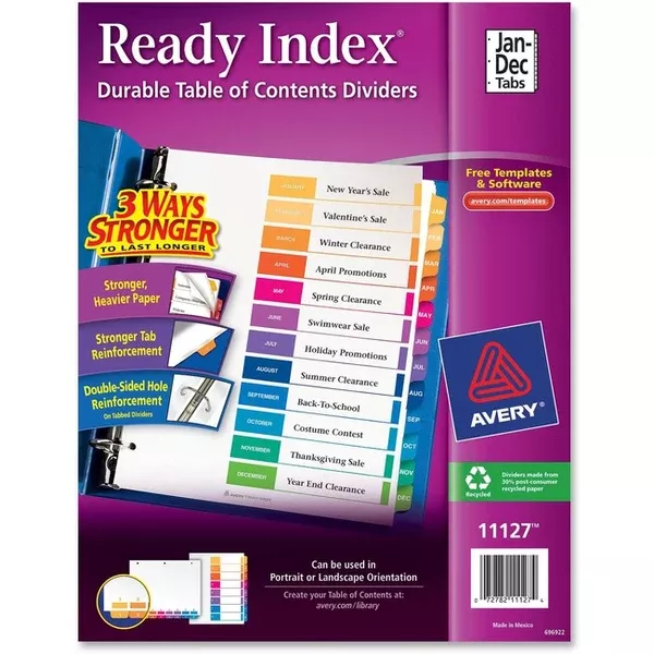Avery Ready Index Table of Contents Dividers for Laser and Inkjet Printers, Jan-Dec (AVE11127)