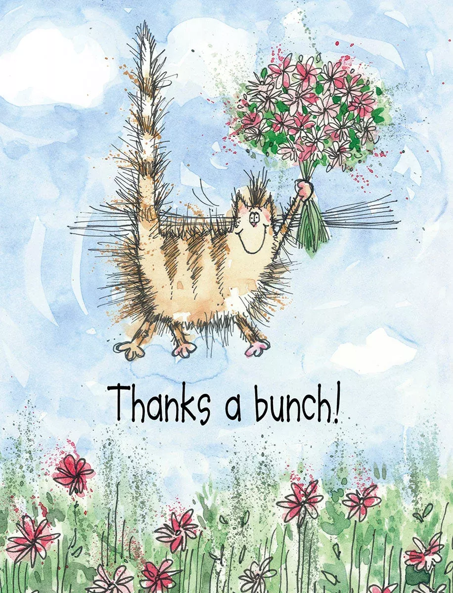 Cute Cat with Flowers Blank Thank You Greeting Card | Cute Blank Note Card Set