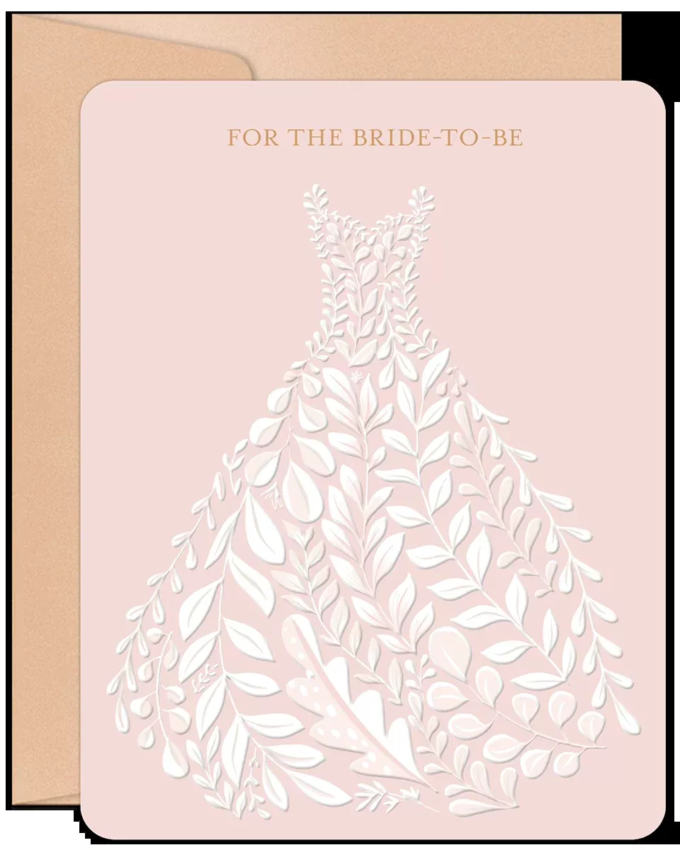Elegant Bride-to-Be Engagement & Wedding Card - Botanical Vine Wedding Dress | Complimentary Wedding Greeting Card