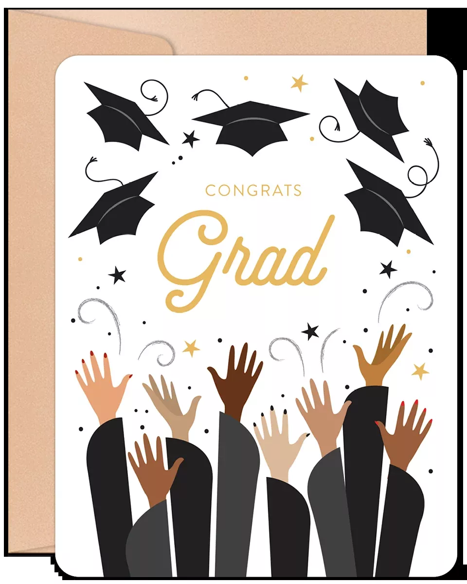Graduation Cap Toss 'Congrats Grad' Greeting Card | Lighthearted Valentine's Day Greeting Card