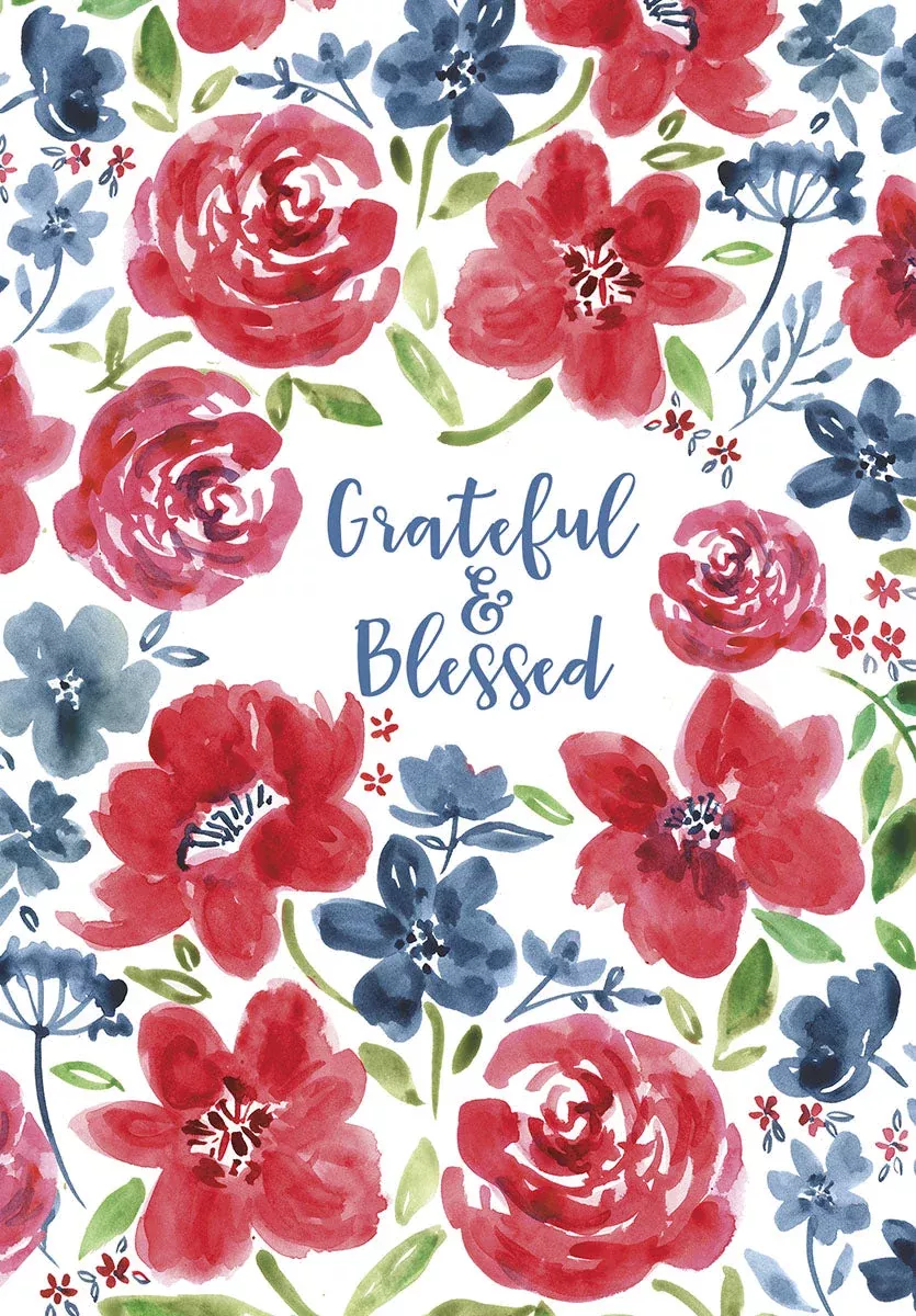 Grateful & Blessed Red And Blue Flowers America 250 Blank Notecard