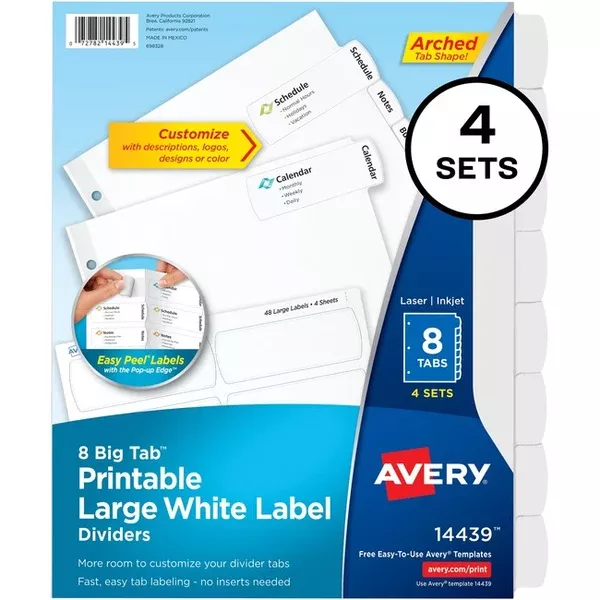INDEX PRINTBL EZ PEEL WHT 8TAB (AVE14439)