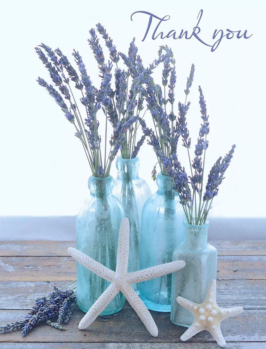 Lavender Thank You Blank Note Cards with Coastal Starfish | Heartfelt Blank Greeting Card