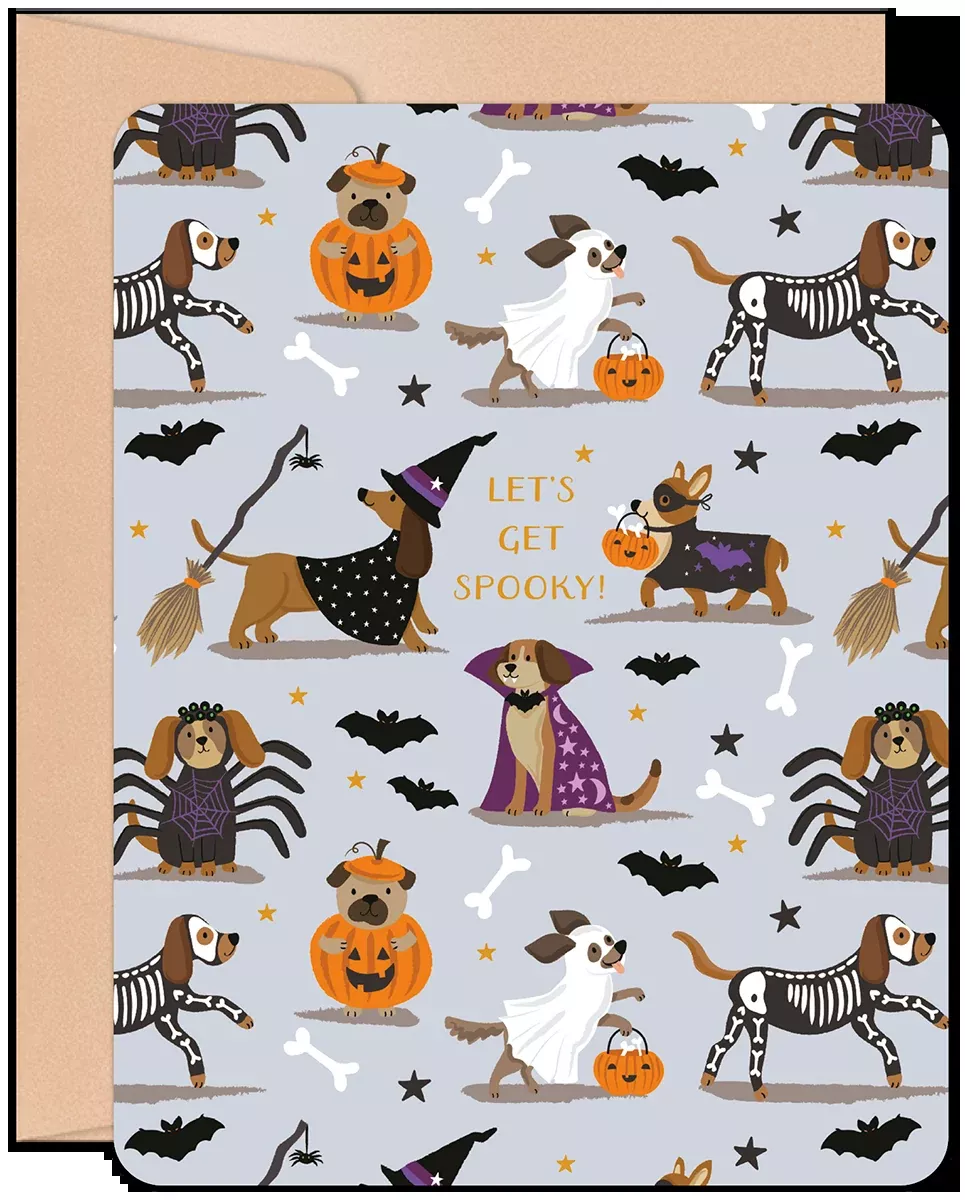 Let's Get Spooky! Cute Dogs Halloween Greeting Card | Cute Halloween Greeting Card