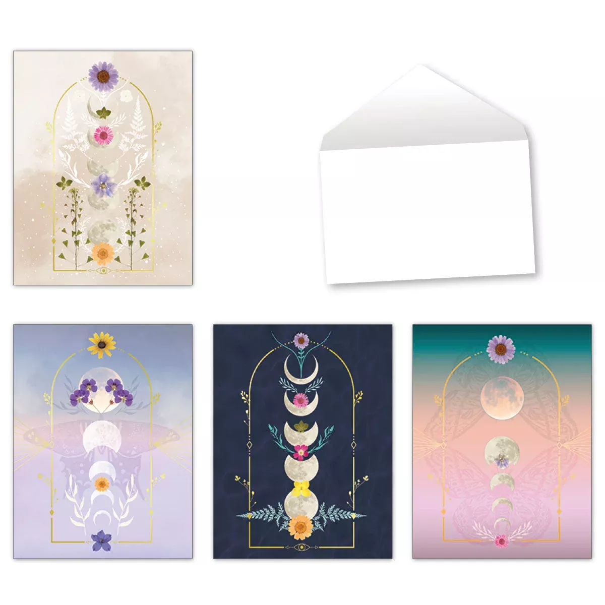 Moon Phases Blank Note Cards Assortment | Celestial Floral Art | LightheartedGreeting Card