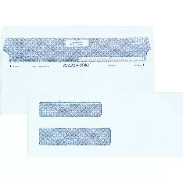 Quality Park No. 8 5/8 Double-Window Security Envelopes with Reveal-N-Seal Self-Seal Closure (QUA67539)