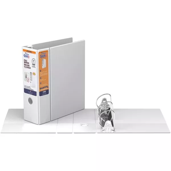 QuickFit Heavy-Duty 3-Ring File Binder, Locking D-Ring, View Binder, 4 Inch, White (RGO28060)