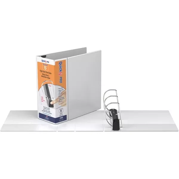QuickFit PRO Heavy-Duty Single-Touch View Binder, Locking D Rings, 5 Inch, White (RGO90070)