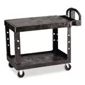 Rubbermaid Commercial FG452500BLA 25.25 in. x 44 in. x 38.13 in. 500 lbs. Capacity 2 Flat Shelves Plastic Utility Cart - Black