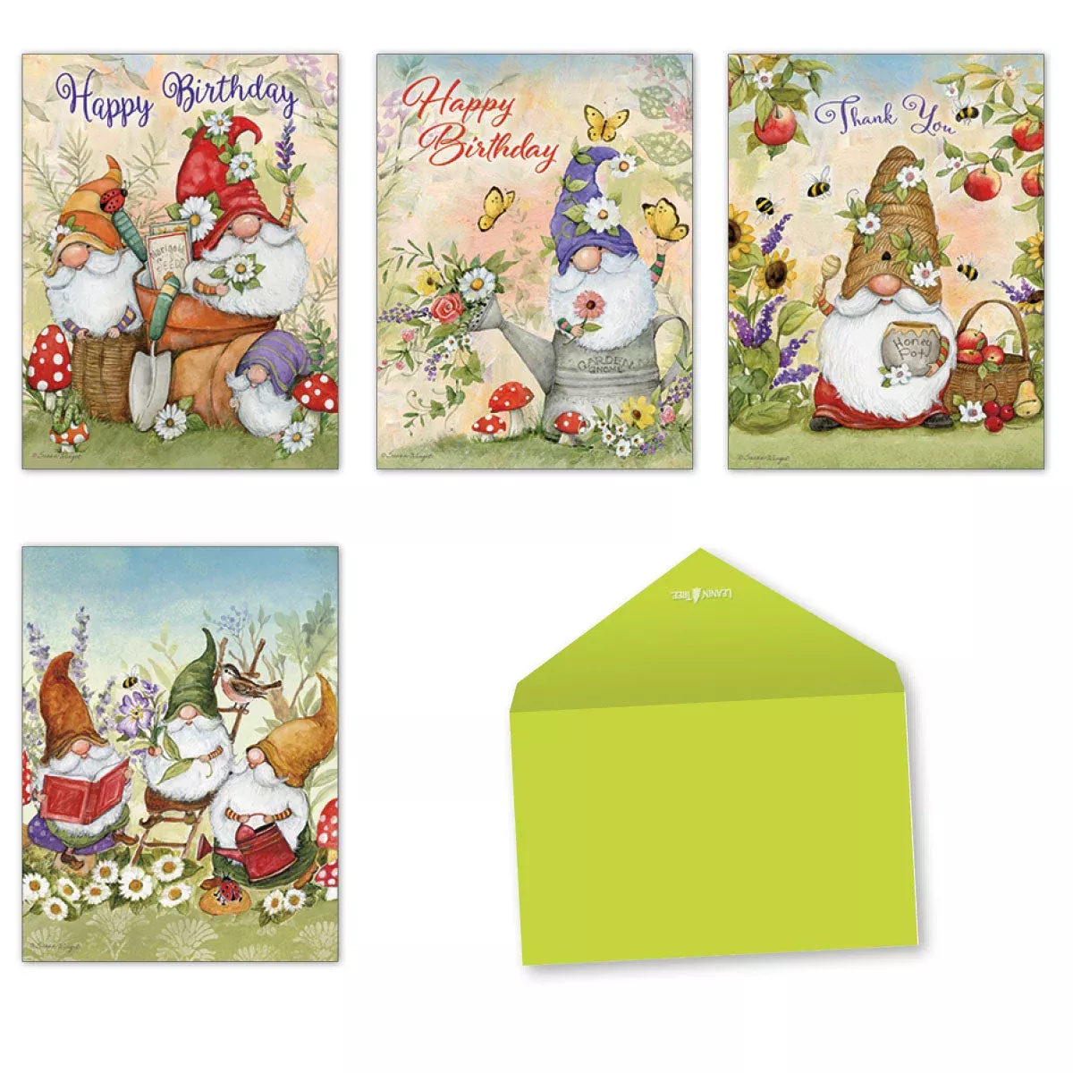 Susan Winget Garden Gnomes Birthday Note Card Assortment| LightheartedGreeting Card
