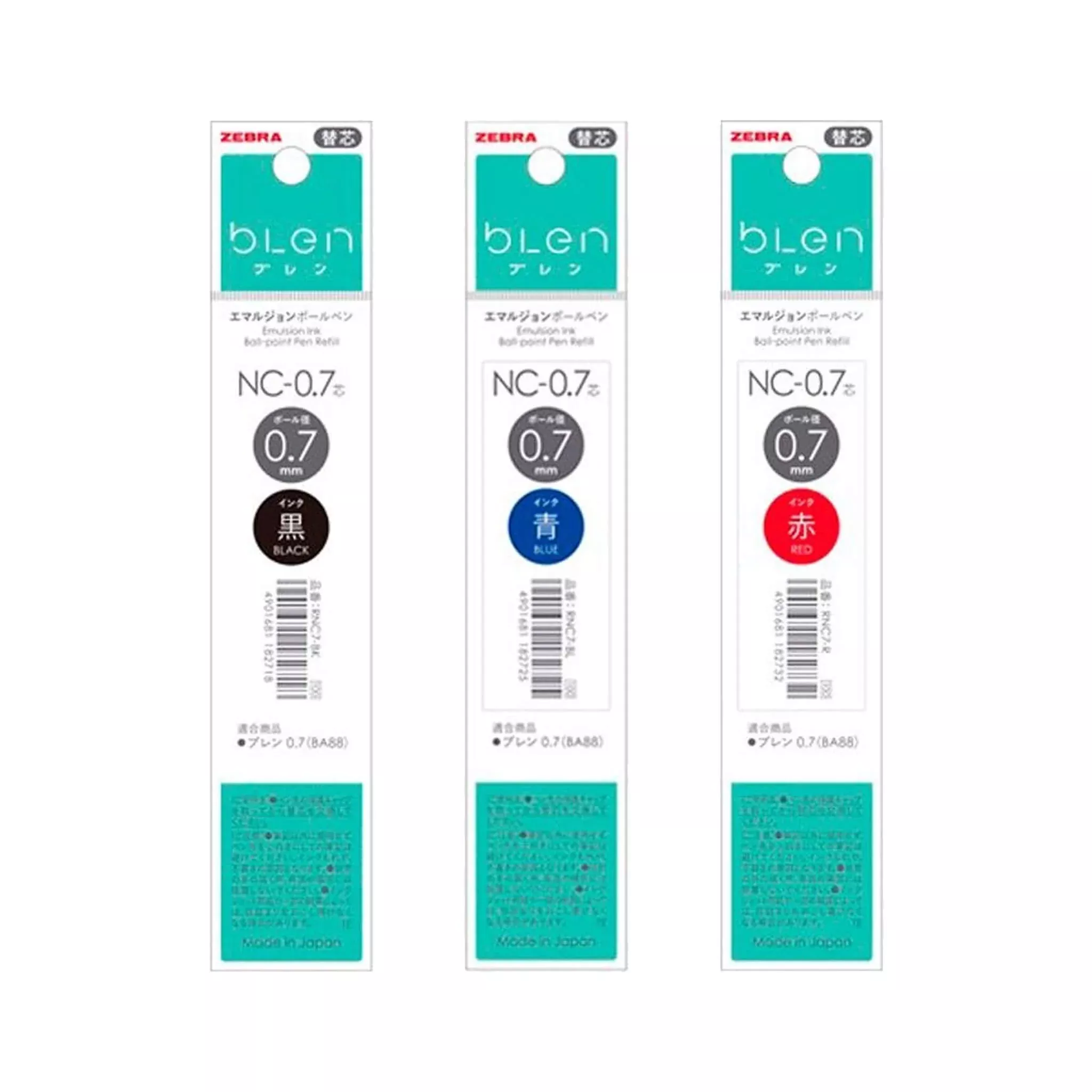Zebra bLen Ballpoint Pen Refill NC-0.7,Black/Blue/Red Ink,5 Pack