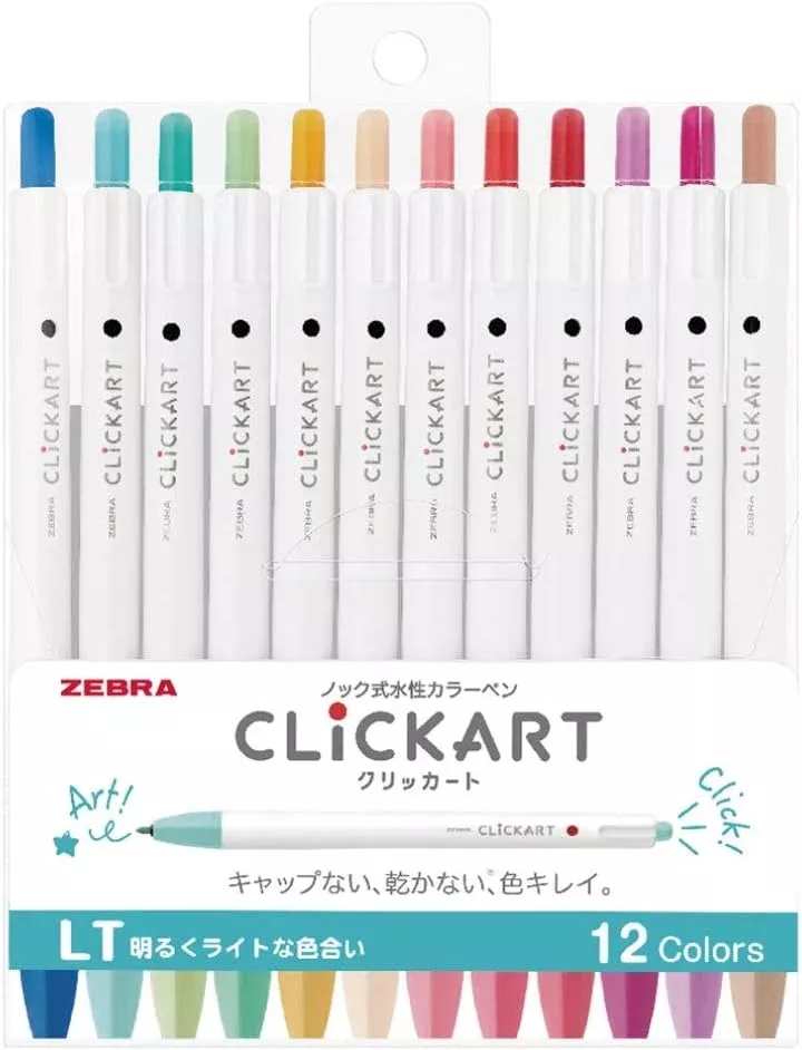 Zebra Clickart Water-Based Pen Bright Light 12 Colors Set