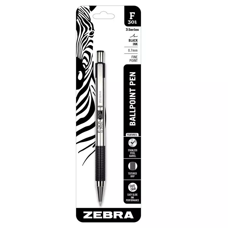 Zebra Pen F-301 Compact Ballpoint Stainless Steel Retractable Pen 0.7mm
