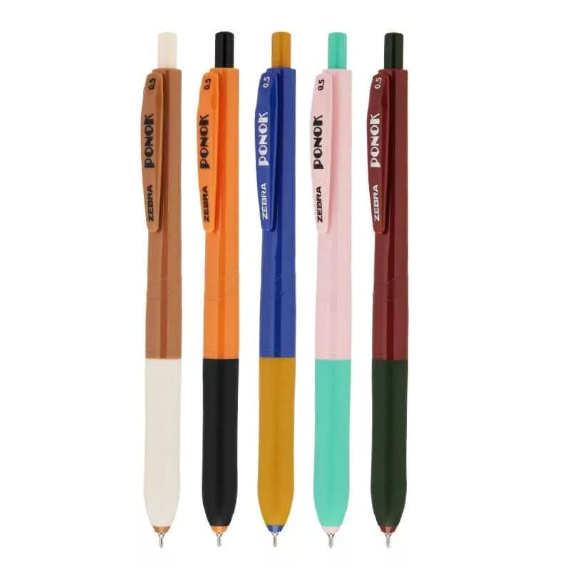 Zebra PONOK Vintage Retractable Gel Pen ,Black Ink,5 Pack