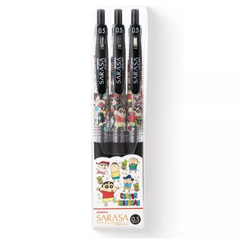 Zebra Sarasa Clip 0.5 Retractable Gel Ink Pen CRAYON SHINCHAN 3 Pack