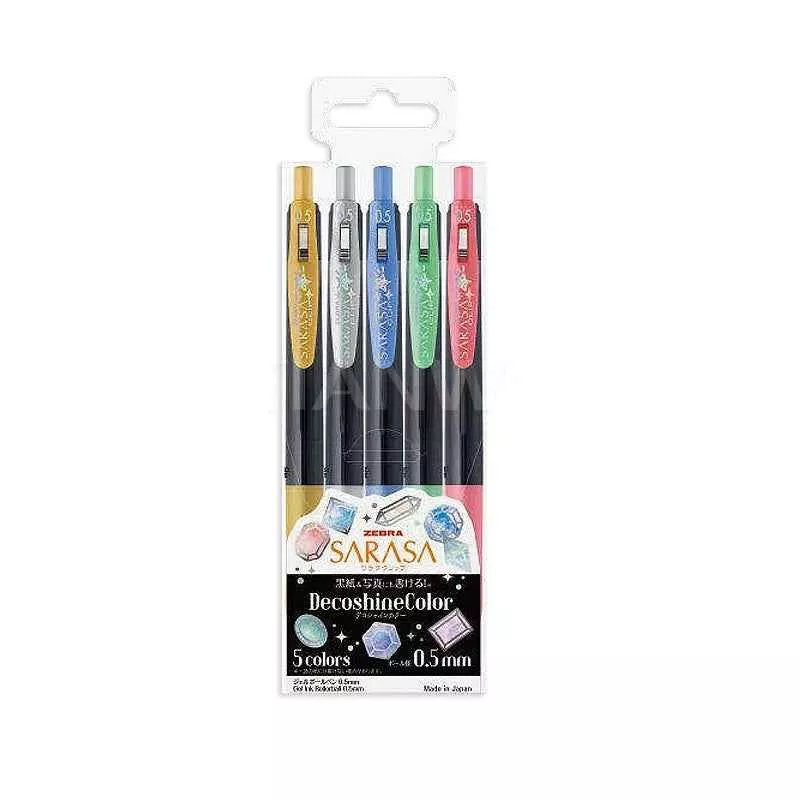 Zebra Sarasa Clip Decoshine Metallic Gel Pen 0.5mm Shimmering 5-Color Set